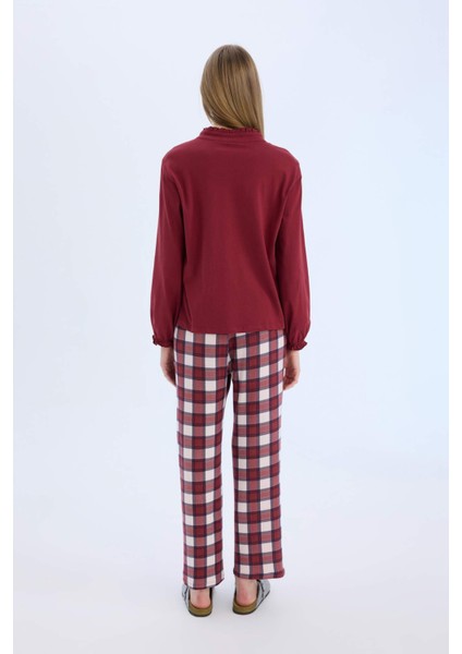 Pijama Takımı Regular Fit Uzun Kollu Üst Kareli Uzun Alt-Fall in Love E2353AX24WN