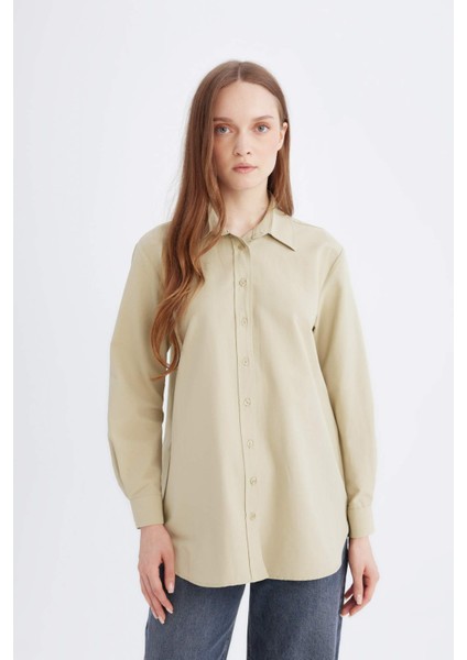 Relax Fit Basic Düz Poplin Uzun Kollu Gömlek Tunik D7341AX25SP