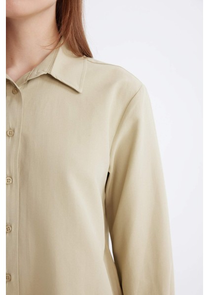 Relax Fit Basic Düz Poplin Uzun Kollu Gömlek Tunik D7341AX25SP