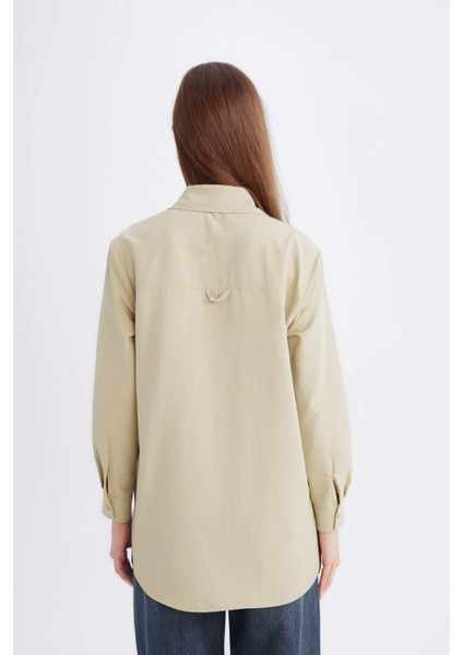 Relax Fit Basic Düz Poplin Uzun Kollu Gömlek Tunik D7341AX25SP
