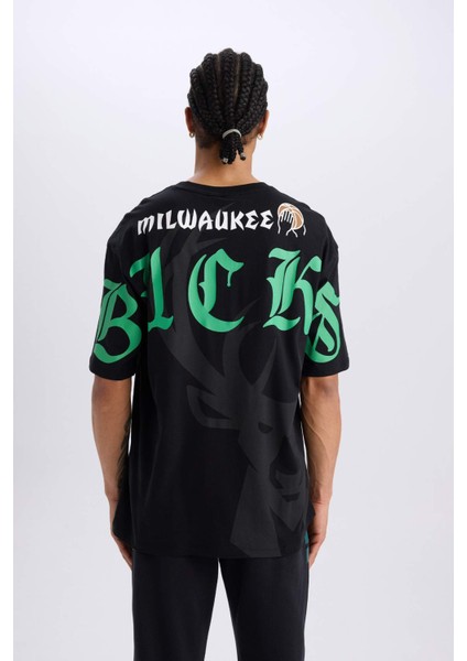 NBA Milwaukee Bucks Oversize Geniş Kalıp Bisiklet Yaka Kısa Kollu Tişört B3910AX25SP