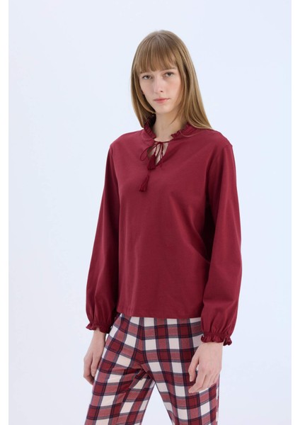 Fall in Love Pijama Takımı Regular Fit Bisiklet Yaka Uzun Kollu Üst Kareli Uzun Alt E2353AX24WN