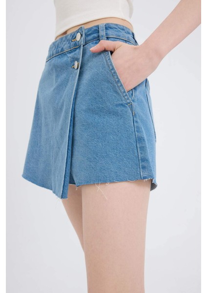 Yüksek Bel Jean Şort Etek