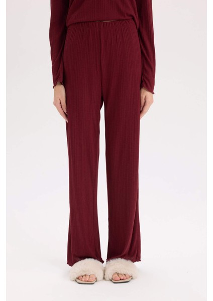 Pijama Takımı V Yaka Düğmeli Ribana Uzun Kollu Üst Beli Lastikli Geniş Paça Alt-Fall in Love D2273AX24WN