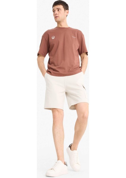 %100 Pamuk Boxy Fit Bisiklet Yaka Sırt Baskılı Kısa Kollu Tişört E1698AX25SM