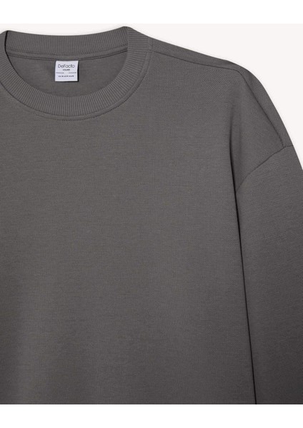 Boxy Fit Bisiklet Yaka Basic Düz Pike Sweatshirt E1519AX25SP