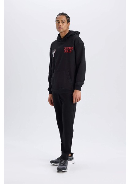 Fit NBA Chicago Bulls Boxy Fit Kapüşonlu Sırt Baskıllı Kalın Sweatshirt D6574AX25SP