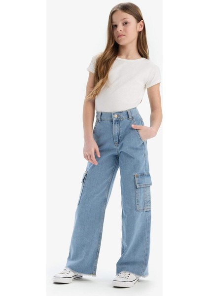 Kız Çocuk Wide Leg Kargo Geniş Bol Paça Jean Pantolon
