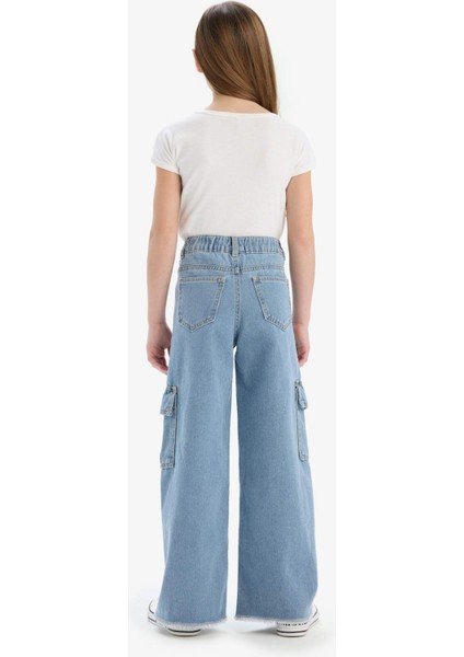 Kız Çocuk Wide Leg Kargo Geniş Bol Paça Jean Pantolon