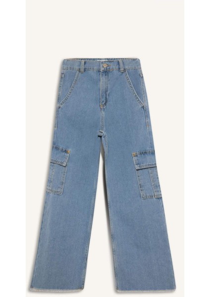 Kız Çocuk Wide Leg Kargo Geniş Bol Paça Jean Pantolon