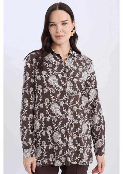 Loose Fit Desenli Uzun Kollu Gömlek Tunik T0609AZ25SP