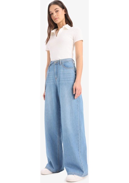 Wide Leg Yüksek Bel Geniş Paça Uzun Yumuşak Jean Pantolon E1679AX25SM