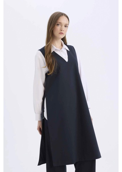 Regular Fit V Yaka Basic Düz Uzun Cepli Süveter E1340AX25SP