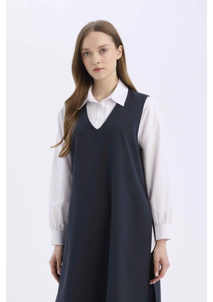 Regular Fit V Yaka Basic Düz Uzun Cepli Süveter E1340AX25SP