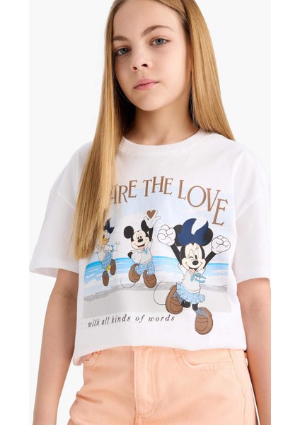 Kız Çocuk Disney Mickey Mouse &Friends Relax Fit Bisiklet Yaka Kısa Kollu Tişört D8824A825SP