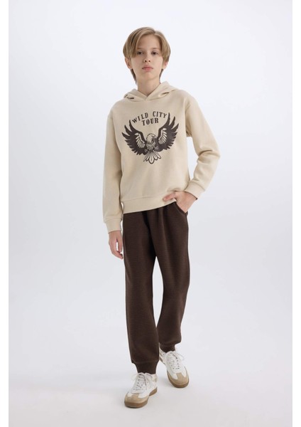 Erkek Çocuk 2'li Takım Kapüşonlu Baskılı Sweatshirt Beli Lastikli Eşofman Altı E1931A824CW