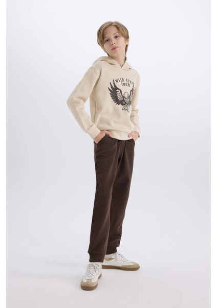 Erkek Çocuk 2'li Takım Kapüşonlu Baskılı Sweatshirt Beli Lastikli Eşofman Altı E1931A824CW