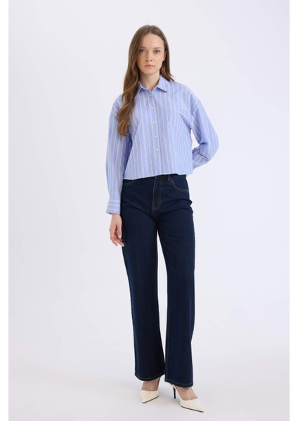 Relax Fit Çizgili Poplin Uzun Kollu Gömlek E1261AX25SP