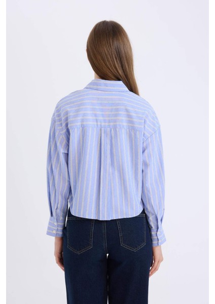 Relax Fit Çizgili Poplin Uzun Kollu Gömlek E1261AX25SP