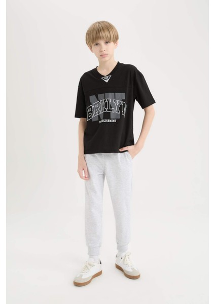 Erkek Çocuk 2'li Takım Kısa Kollu Baskılı Tişört Beli Lastikli Eşofman Altı D9820A825SP