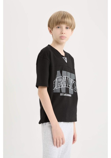 Erkek Çocuk 2'li Takım Kısa Kollu Baskılı Tişört Beli Lastikli Eşofman Altı D9820A825SP