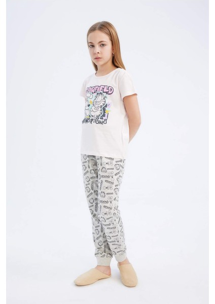 Kız Çocuk Garfield Pijama Takımı Kısa Kollu Üst Beli Lastikli Uzun Alt E2223A825SM