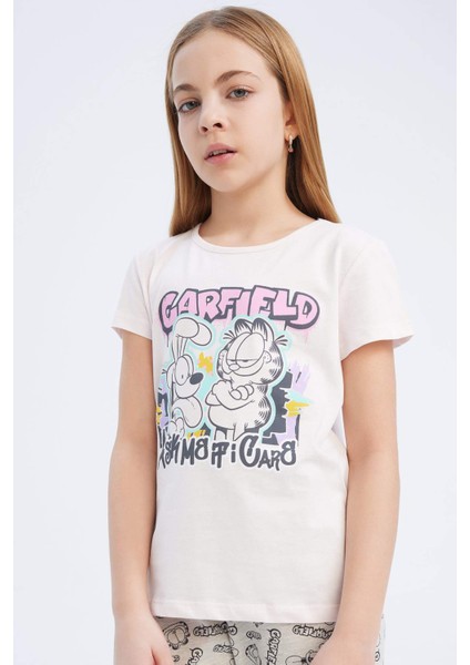 Kız Çocuk Garfield Pijama Takımı Kısa Kollu Üst Beli Lastikli Uzun Alt E2223A825SM