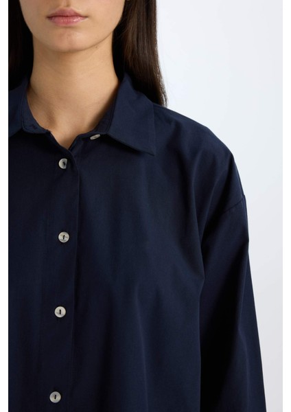 Oversize Geniş Kalıp Poplin Basic Düz Uzun Kollu Gömlek E2677AX24WN