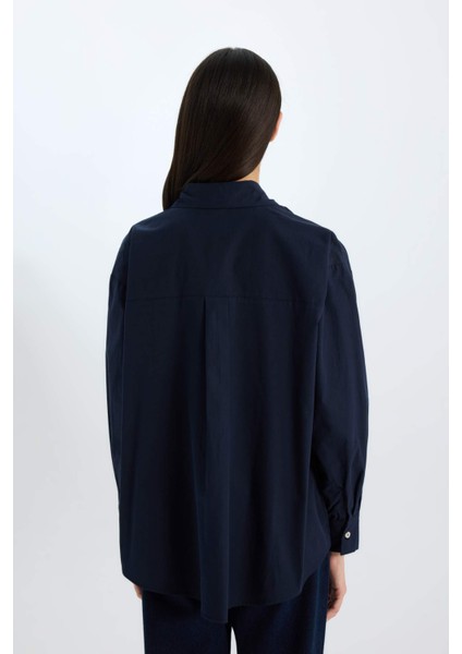 Oversize Geniş Kalıp Poplin Basic Düz Uzun Kollu Gömlek E2677AX24WN