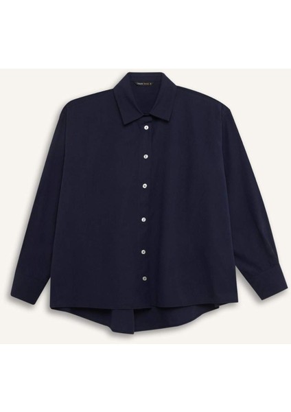 Oversize Geniş Kalıp Poplin Basic Düz Uzun Kollu Gömlek E2677AX24WN