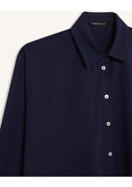 Oversize Geniş Kalıp Poplin Basic Düz Uzun Kollu Gömlek E2677AX24WN