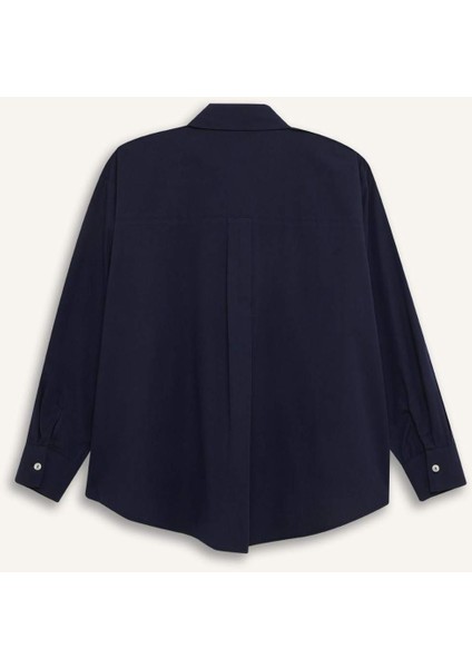 Oversize Geniş Kalıp Poplin Basic Düz Uzun Kollu Gömlek E2677AX24WN