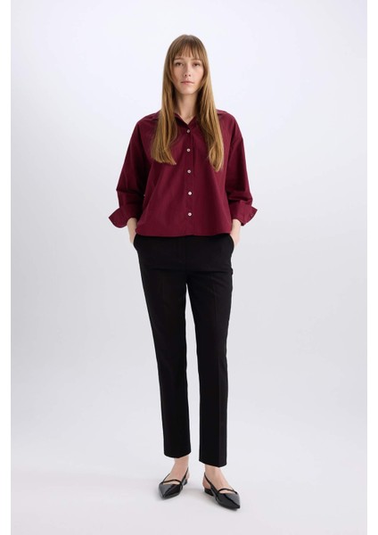 Oversize Geniş Kalıp Poplin Basic Düz Uzun Kollu Gömlek E2677AX24WN