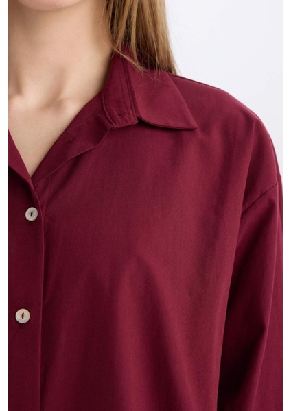 Oversize Geniş Kalıp Poplin Basic Düz Uzun Kollu Gömlek E2677AX24WN