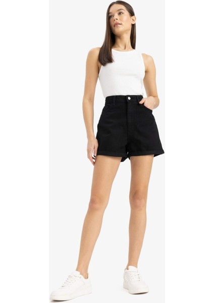 Mom Fit Yüksek Bel Duble Paça Jean Şort
