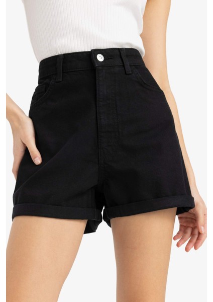 Mom Fit Yüksek Bel Duble Paça Jean Şort
