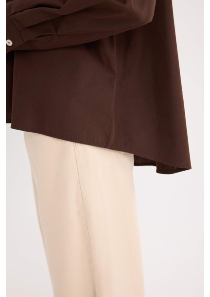 Oversize Geniş Kalıp Poplin Basic Düz Uzun Kollu Gömlek E2677AX24WN
