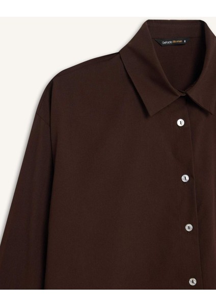 Oversize Geniş Kalıp Poplin Basic Düz Uzun Kollu Gömlek E2677AX24WN