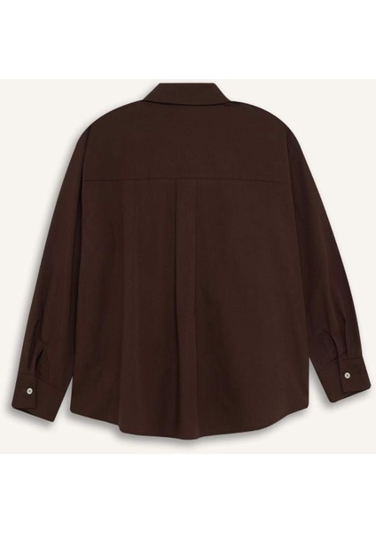Oversize Geniş Kalıp Poplin Basic Düz Uzun Kollu Gömlek E2677AX24WN
