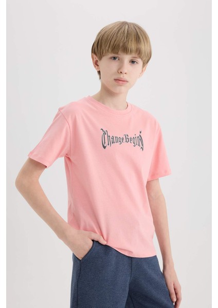 Erkek Çocuk Bisiklet Yaka Sırt Baskılı Kısa Kollu Tişört E0101A825SM