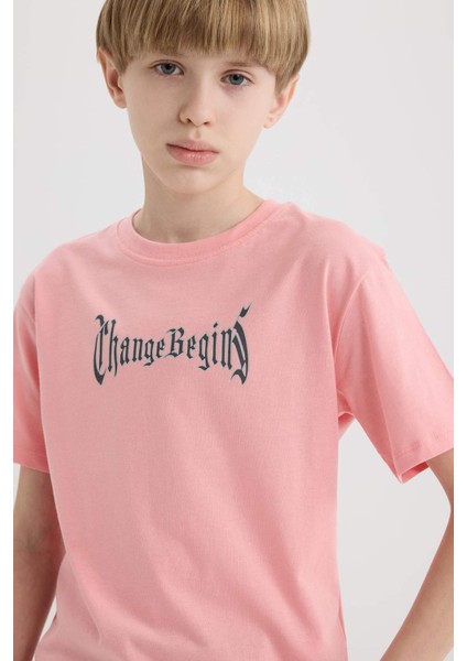 Erkek Çocuk Bisiklet Yaka Sırt Baskılı Kısa Kollu Tişört E0101A825SM