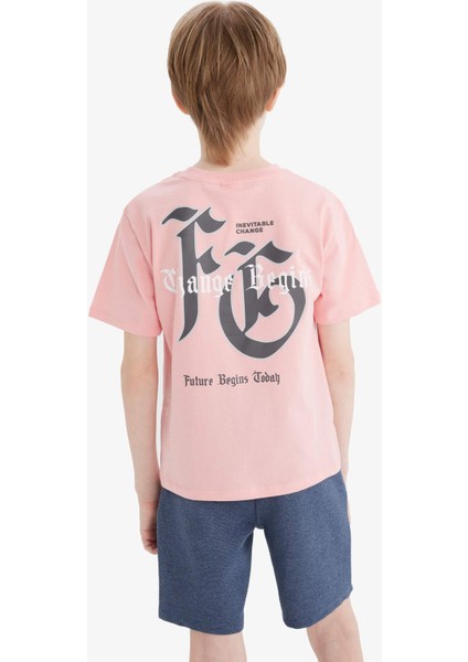 Erkek Çocuk Bisiklet Yaka Sırt Baskılı Kısa Kollu Tişört E0101A825SM