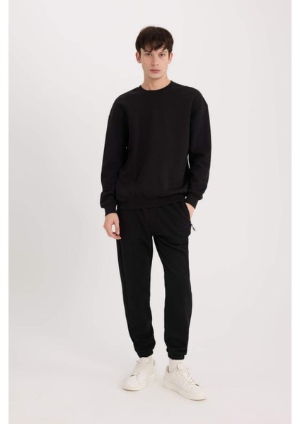 Boxy Fit Bisiklet Yaka Basic Düz Pike Sweatshirt E1519AX25SP