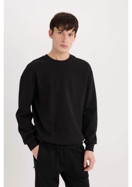 Boxy Fit Bisiklet Yaka Basic Düz Pike Sweatshirt E1519AX25SP