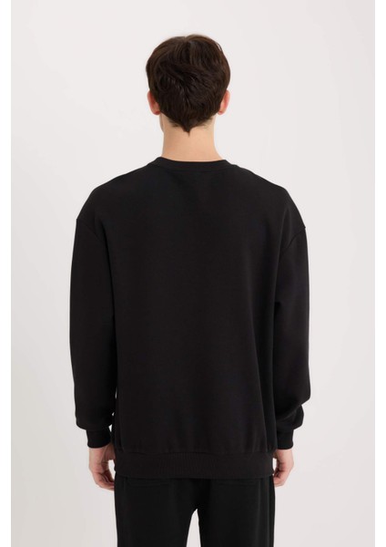 Boxy Fit Bisiklet Yaka Basic Düz Pike Sweatshirt E1519AX25SP