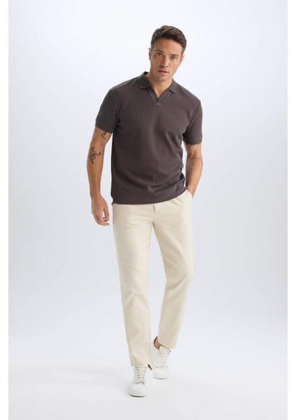 %100 Pamuk Relax Fit Rahat Kesim Düz Paça Keten Görünümlü Yazlık Kumaş Pantolon D4251AX25SM