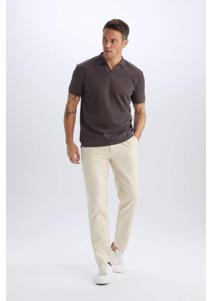%100 Pamuk Relax Fit Rahat Kesim Düz Paça Keten Görünümlü Yazlık Kumaş Pantolon D4251AX25SM