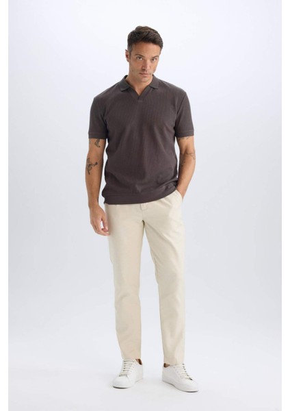 %100 Pamuk Relax Fit Rahat Kesim Düz Paça Keten Görünümlü Yazlık Kumaş Pantolon D4251AX25SM