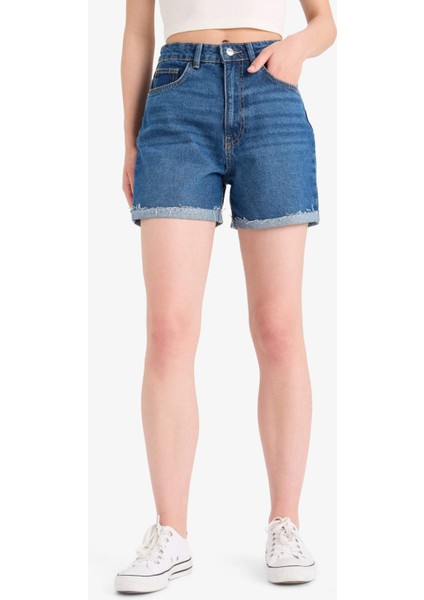 Mom Fit Yüksek Bel Paçası Katlamalı Fit Jean Şort E0924AX25SM