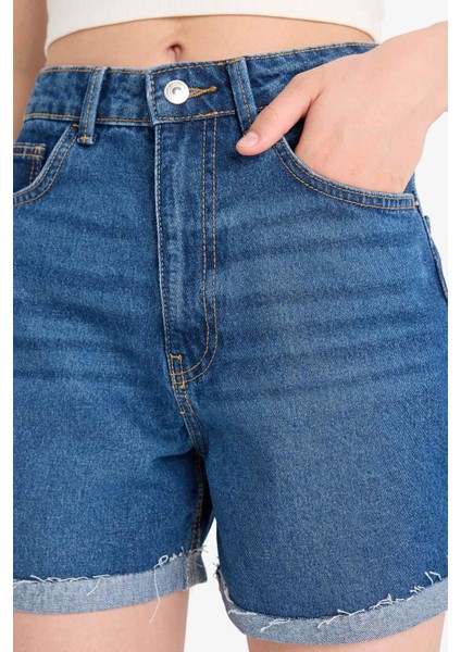 Mom Fit Yüksek Bel Paçası Katlamalı Fit Jean Şort E0924AX25SM